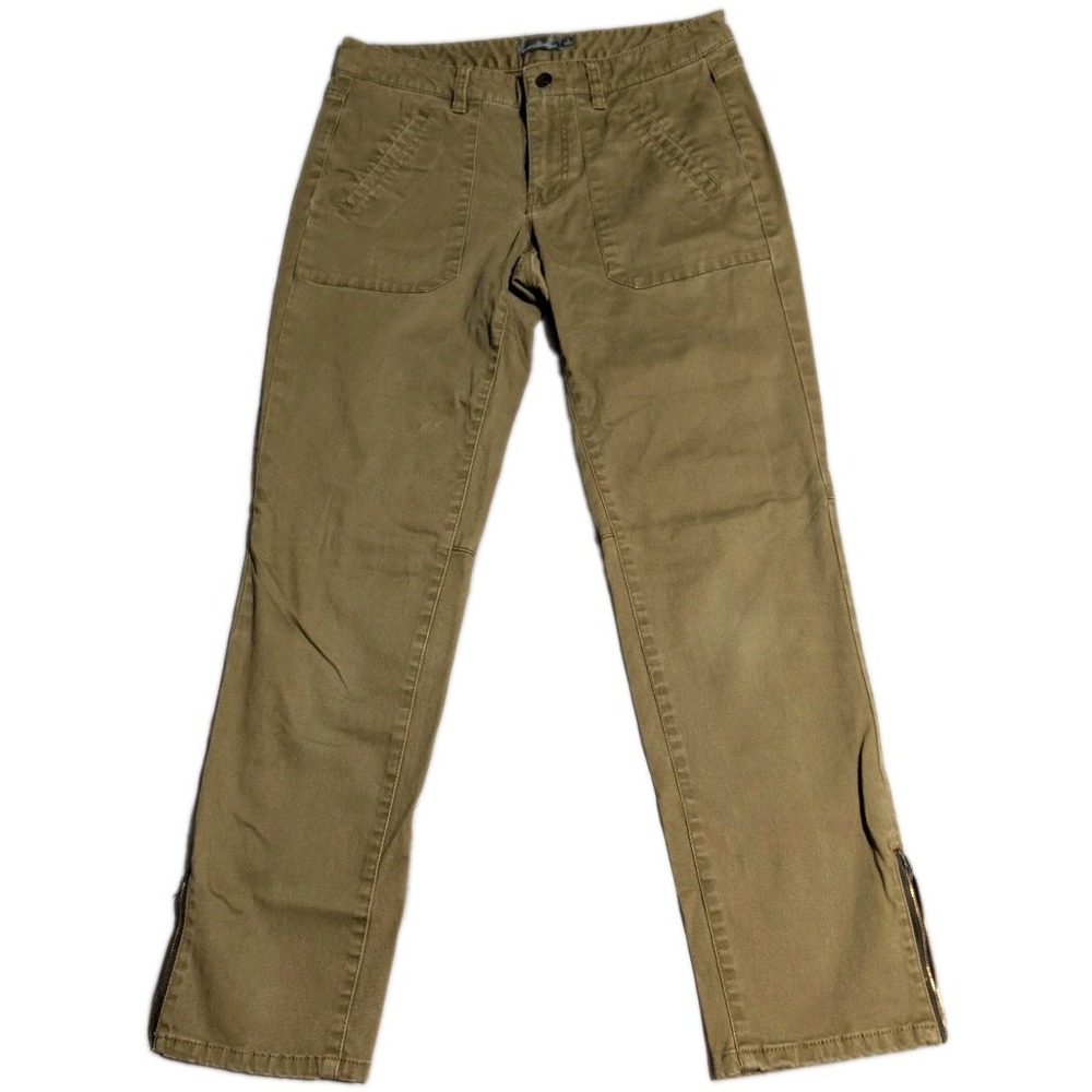 LL Bean Signature Utility Ankle Pants Womens 8 Olive Stretch Crop Zip Hem‎